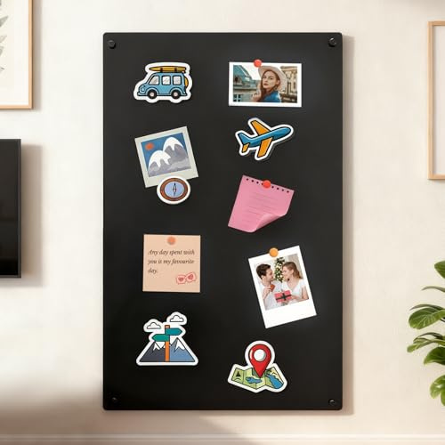 Magnettafel Schwarz 80×50 cm – Magnetwand/Pinnwand magnetisch für Küche, Büro & Kinderzimmer – Memoboard für Fotos, Notizen & Magnete (Keine hohle Schrift)