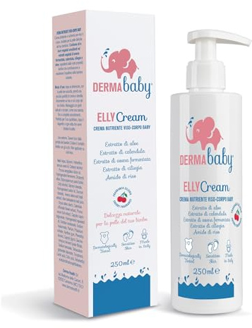 Derma Baby Elly Cream Crema Idratante, Crema corpo bambini e neonati, Crema viso neonato con Avena Fermentata, Crema corpo neonato per uso quotidiano ad assorbimento rapido, 250 ml