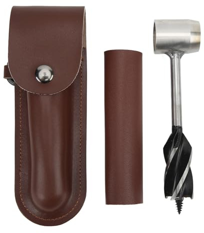 Cloimei Jeu de clés à tarière à main robustes, Kit de forets à bois manuels professionnels en acier inoxydable avec sac de rangement en cuir pour le travail du bois en plein air (Sac et étui en cuir