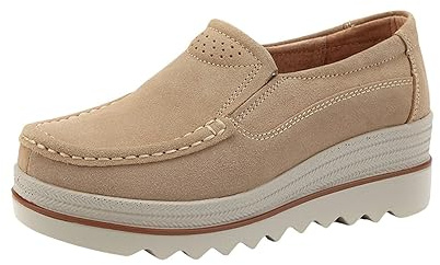 Slip-on skor, dam, fritidsskor, dam, platå, tjock sula, loafers, eleganta halvskor, mocka, platåskor, bekväma slip-on, promenadskor, kilklack, mockasiner, mjuk sula, vinterskor