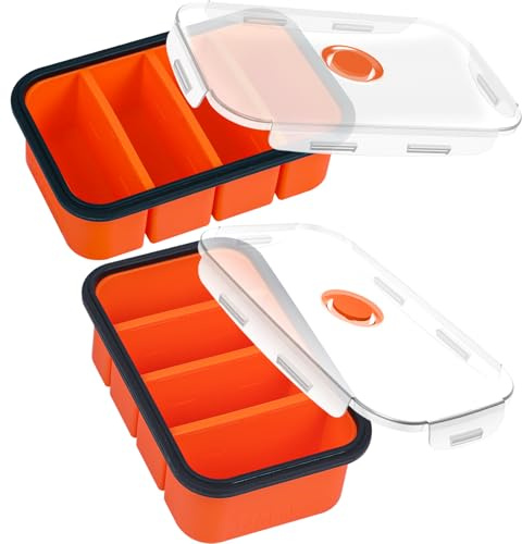 webake 1 Cup Silicone Soup Freezer Trays with Lids 2 Pcs Freezer Moulds | 250ml LFGB Silicone Soup Freezer Containers Large Ice Cube Tray for Freezing Food, Soup, Broth, Sauce, Butter, Meal Prep