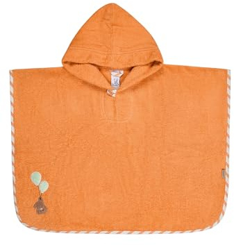 Sterntaler Poncho Bär Bo, Badeponcho für Kinder und Babys, saugfähige Baumwolle, süßes Stickmotiv, einfach drüberziehbar, Knopfverschluss, weich und pflegeleicht, 50×70×0,5 cm, leuchtorange