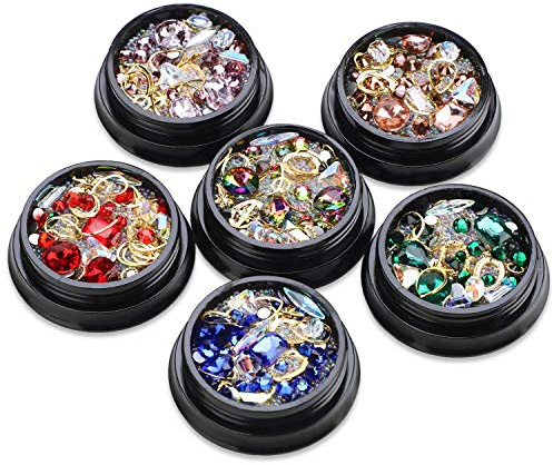 Mwoot Rhinestones for Nails Art Craft, 6 Boxes Mixed Crystals Gemstones Beads for DIY Nails Art