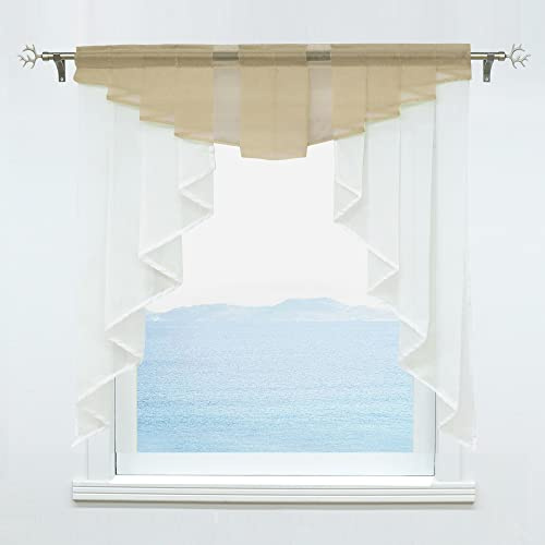 ESLIR Scheibengardine mit Tunnelzug Kleinfenster Gardinen Küche Bistrogardinen Transparent Stores Fenstergardine Voile Sand BxH 100x100cm 1 Stück