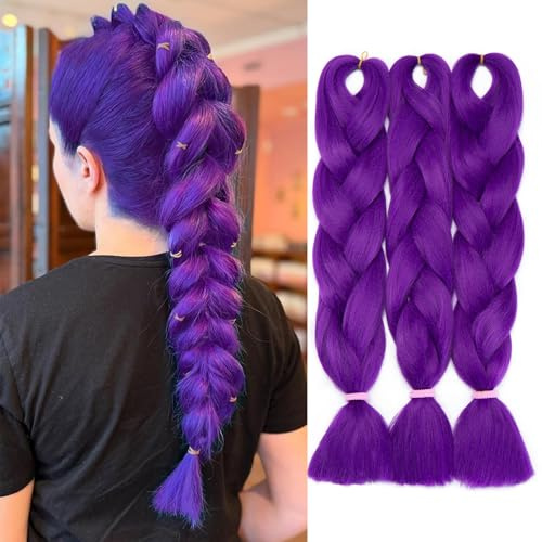 3 Pièces Mèche Tresse Africaine Hair Braid 300G[100g/pièce] Extension Cheveux Tresse Synthétique Braiding Hair Extension, 24 Pouces, Violet Foncé