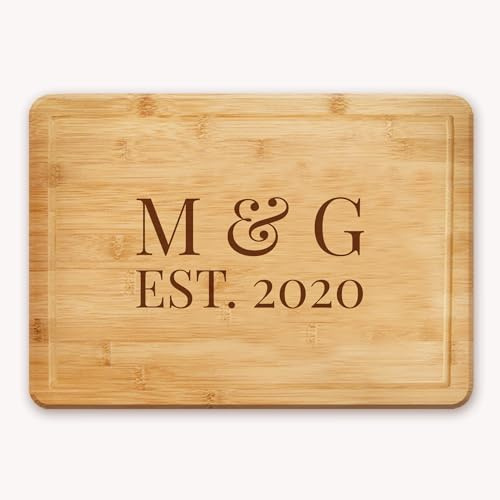 Personalised Wedding Gift or Anniversary Chopping Board | Cheese Board | Cutting Board, a Nice Present for Valentines Day - First Initial Design with Est. - Year of Relationship Design
