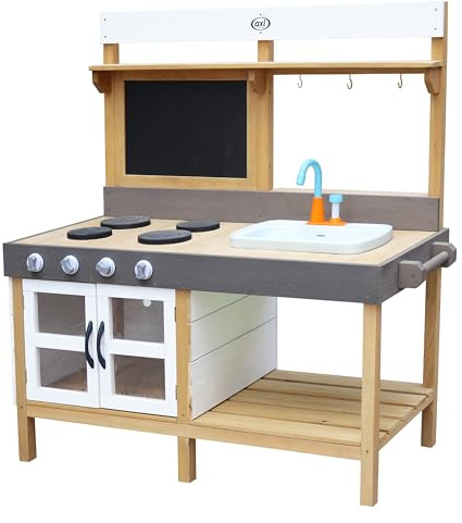 AXI Rosa Cucina in Legno per Giocare con la Sabbia e l'acqua | Cucina in Legno per Giocare all'aperto incl 17 Accessori | Cucina di Fango/Cucina per Giocare all'aperto 50x115x120 cm