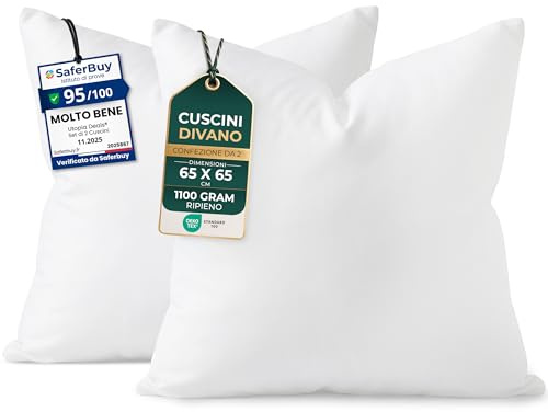 Utopia Bedding Cuscini, Imbottitura per Cuscini, Tessuto Misto Cotone Cuscini Divano, Cuscino Interno (2, Bianco, 65x65 cm)