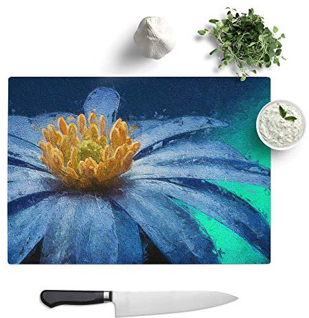 Glass Chopping Board - Anemone Flower in Blue - Textured Worktop Saver Cutting Board - Heat Resistant, Shatterproof and Hygenic - 39 x 28.5 cm