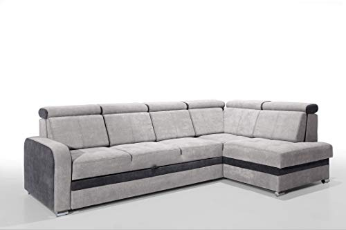 Robin Inspire Glen Ecksofa L-Form Schlafsofa Rechts Silber | Schlaffunktion, Bettkasten, abnehmbare Rückenkissen, Kopfstützen, freistehende Eckcouch, Wohnlandschaft, Sofa fürs Wohnzimmer