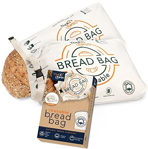 Think4earth – (2er Pack) Baumwollleinen Brotbeutel Bio - Wiederverwendbare für selbstgemachtes Brot Geschenk Brotbehälter große Sauerteigbrote Theke Top Tuch Lagerung und Transport