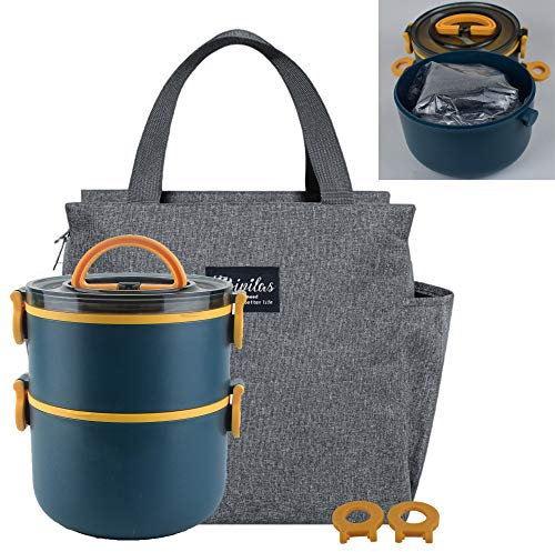 LUNALING Auslaufsichere Brotdose. 2-lagige 1600ml Tragbare Lunch Box. Mit Isolierbeutel. Kann in Der Mikrowelle Erhitzt Werden. Büro, Schule Und Zuhause (Die Tasche ist in der Brotdose)