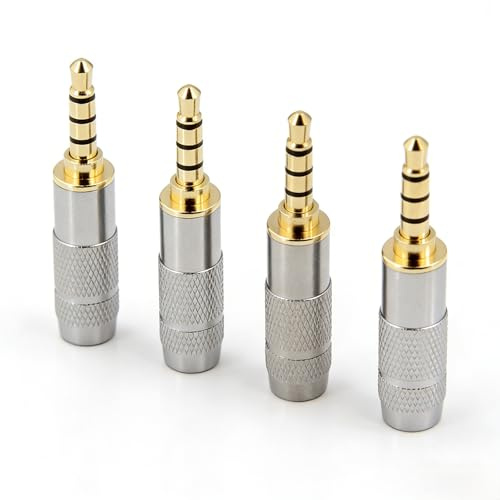 4-PACK, 3.5mm Solder End 4-Poles Terminal for DIY Repair Phone Earphone | Gold Plated, Stereo audio + Microphone 4-poles, Soldering Only, All-Metal, Durable Rust-Proof, DIY headphone Speaker AUX
