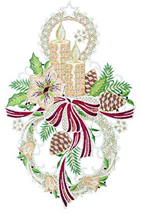 Plauener Spitze Fensterbild 2 Kerzen mit Christrose farbig 20 x 32 cm Fensterdeko Fensterschmuck Bilder Handarbeit Deko Fenster