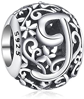 Annmors Damen Buchstabe A-Z Charms für Armband 925 Sterling Silber Anhänger Vintage Alphabet Bead Buchstabieren Sie das Wort Sammlung