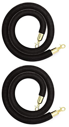 LVYIHAN 2 Pack Black Velvet Stanchion Rope with Gold Hooks, Crowd Control Rope Safety Barrier Red Carpet Decoration, 5 Feet