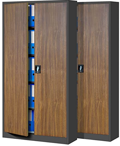 Jan Nowak 2er Set Aktenschrank Metallschrank, abschließbar, 185x90x40 cm | 2 Büroschränke Ordnerschränke mit Flügeltüren, Schloss, pulverbeschichtetem Stahl 0,6 mm, für Büro, Archiv und Werkstatt