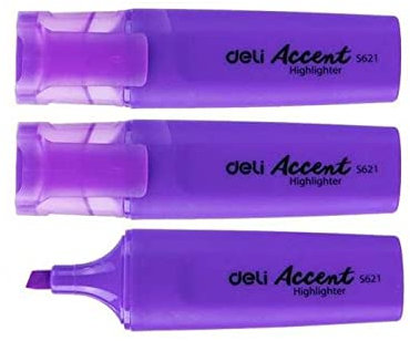 deli Set di 3 evidenziatori punta smussata 1-5 mm, viola resistente allo sbiadimento ad asciugatura rapida