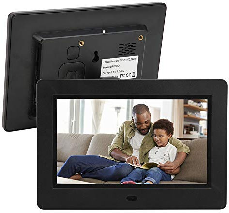 Cornice digitale 7 pollici, 800 x 480 HD 16:9, cornice digitale con telecomando, supporta lettore musicale e video, sveglia, calendario (nero)