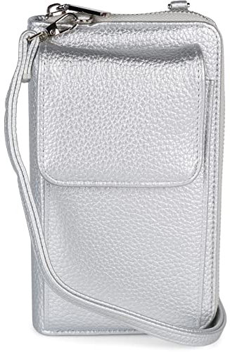 styleBREAKER Damen Mini Bag Geldbörse mit RFID Schutz und Handyfach | Crossbody Umhängetasche mit Schultergurt | Portemonnaie und Handytasche in einem | 19 x 11 x 5,5 cm, Farbe:Silber