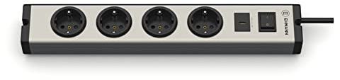 EHMANN 0601x0g052031 Multilader Steckdosenleiste, Aluminium, 4-Fach + 1x USB-C 18W, 1,5 m Zuleitung