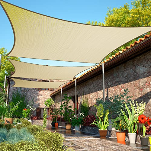 ShadeMart Voile d'ombrage UPF50 rectangle smTAPR1416 de 50 x 53 cm - Beige - Résistant à l'eau et à l'air - Résistant aux UV - Heavy Duty - Carport et terrasse - Nous ajustons la taille