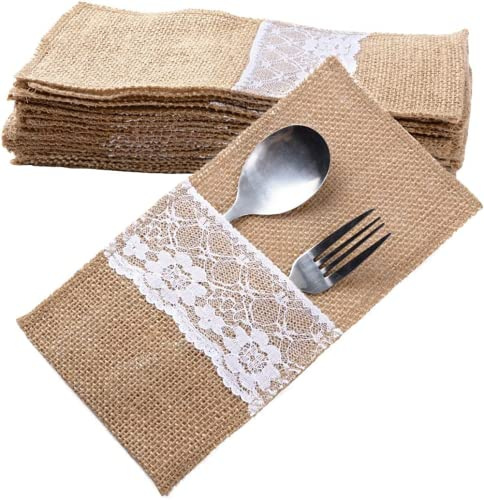 Dimoxii 40 Stück Bestecktaschen Jute Besteckbeutel Besteckhalter Sackleinen Hochzeit Vintage Dekofür Party Hochzeit