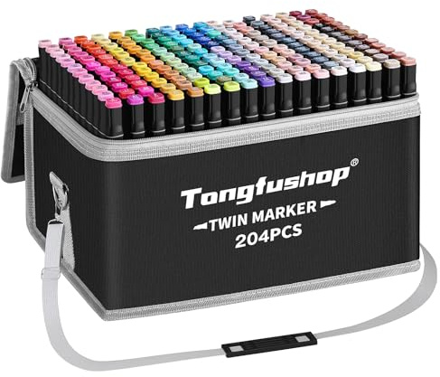Tongfushop 204 Alkohol Stifte Set, 2 Sekunde Schnell Trocknende Alkohol Marker Set, Doppelseitige Marker Stifte Filzstifte mit Anti-Seepage Abstandshaltern für Malerei, Zeichnung, Design, Manga