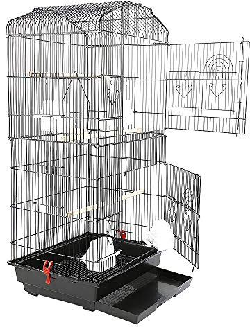 Volière Cage à Oiseaux sur roulettes Design Maison perchoirs Portes Plateaux excréments Amovibles métal Pet Products,Cage, avec Rangement(46*36*92cm-Noir)
