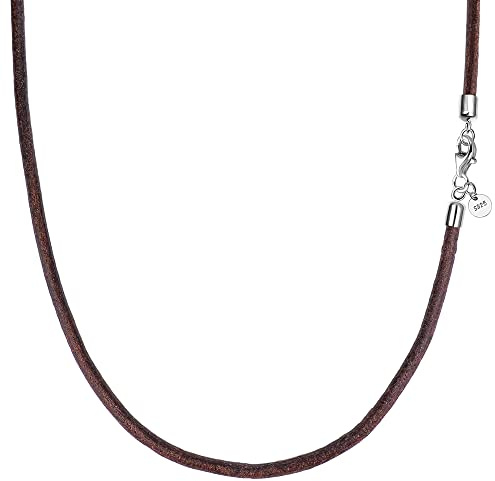 Viwind Echt leder Halskette 2.5mm/3mm breit geflochten Lederkette Lederband 45-60cm wählbar 925 Sterling Silber Vers chluss Damen Herren für DIY Anhänger Schmuck mit Geschenkbox (Vintage braun, 55.00)