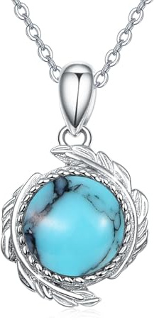 OHAYOO Türkis Kette Silber 925 Türkis Schmuck Halskette Feder Türkis Anhänger Kette Feder Geschenke für Damen Mädchen