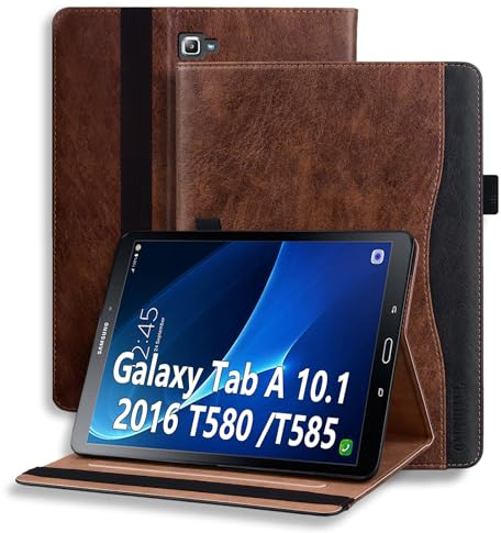 Coque pour Samsung Galaxy Tab A6 10.1 2016 (SM-T580/T585) Tablette Housse de Protection Étui Pencil Holder Support Multi Angles avec Auto Schlaf/Aufwach en Cuir PU pour Galaxy Tab A6 10.1 2016 Marron
