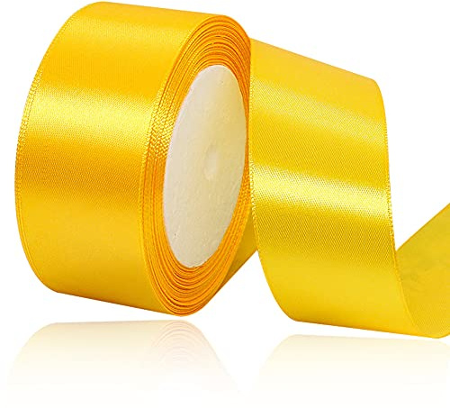 Gelb Satinbands 40mm Breit, 22 Meters Schleifenband, Geschenkband für Geschenkverpackungen, DIY Handwerk, Blumensträuße, Nähprojekte, Schleifenherstellung, Geburtstags- und Hochzeitsdekorationen