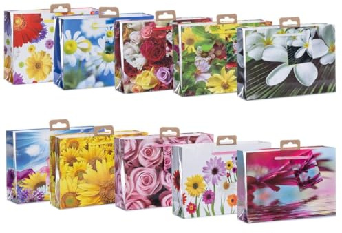 laro Premium-Line Kleine Quer Geschenktaschen Geschenktüten 10-100 Stk Mini Blumen quer, Anzahl:10, Muster Tüten:Mini Blumen quer