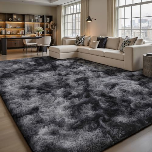 Sour Lemon Hochflor Teppich Groß, Grau Teppich Wohnzimmerteppich 140x200cm | Teppiche Schlafzimmer Flauschiger Teppich Waschbar Anti-Rutsch Extra Große Carpet Teppichen für Schlafzimmer Kinderzimmer