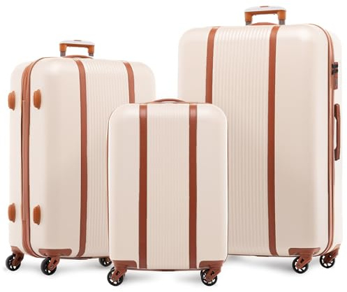 FERGÉ Kofferset 3 teilig Hartschale Milano Reisekoffer Trolley-Set (Handgepäck, L, XL) 3er Set Hartschalenkoffer Roll-Koffer 4 Rollen 100% ABS beige