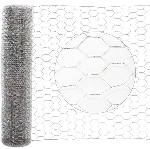 Eulenke Sechseckgeflecht Maschendrahtzaun - Verzinkt mit Beschichtung, Kaninchendraht, Drahtzaun, Hasendraht - Sechseck Drahtgitter Maschenweite 27 mm, Höhe 50 cm, Länge 10 m - Silbrig