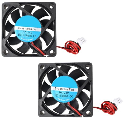 Jopto 2 piezas ventiladores de refrigeración silenciosos sin escobillas 60 x 60 x 15 mm 6015 DC 24V con terminal de 2 pines compatible con impresora 3D PC carcasa CPU enfriadores