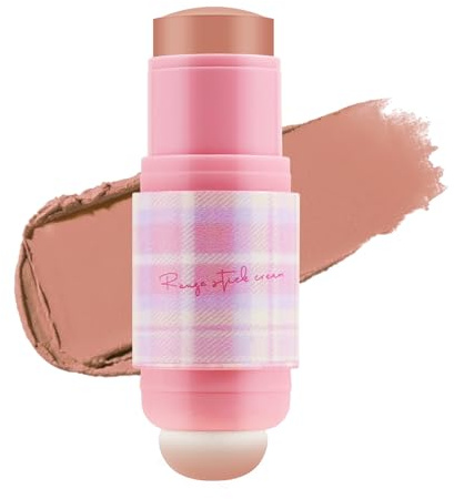 Apooliy Cream Blush Stick avec éponge, blush à deux extrémités pour les joues, blush mat nude longue tenue, stick de maquillage indélébile