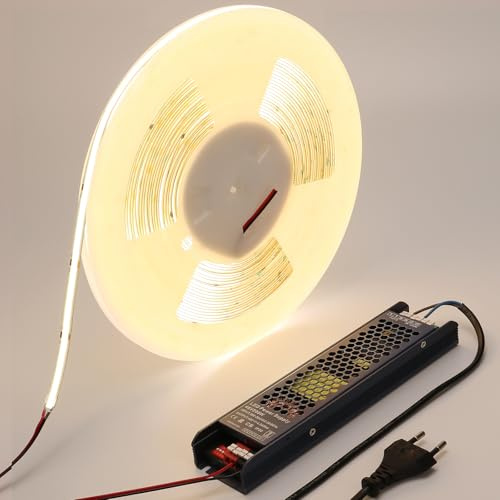 BENLUN 48V COB LED Streifen 20m CRI 92 mit Netzteil | 4000K Naturweiß LED Strip 160W 480LEDs/m Schneidbar Selbstklebend für Schlafzimmer Zimmer Dekoration