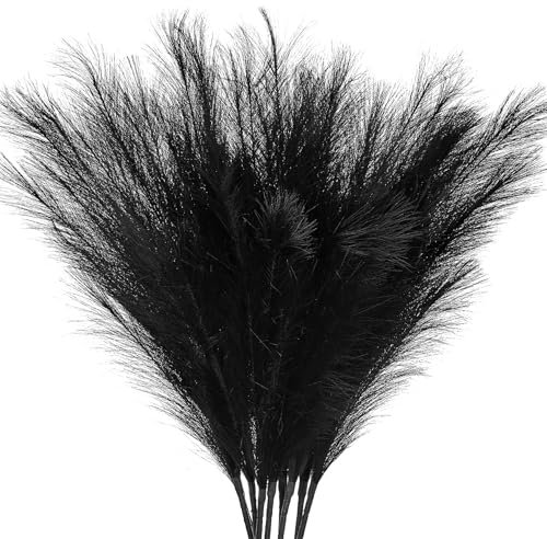 AFAMITOO Faux Pampas Grass 6 Stems, 43.3/110cm Artificial Pampas Grass Tall Pompous Boho Black for Living Room Wedding Table Vase Decoration