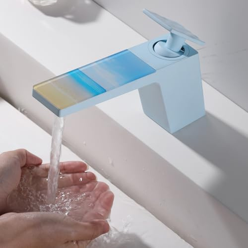 Blue Bathroom Faucet One Handle Single Hole Bathroom Sink Faucet Modern Basin Mixer Taps, Premium Brass Vanity Sink Faucets with Water Supply Hose