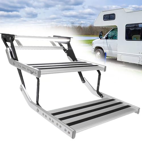 Dfdieratve Marches pour Camping-Car RéGlables et Pliables, Marches Manuelles/éLectriques, 1 Marche/2 Marches, Remorque, Marches pour Camping-Car (la Nuit n'est Pas Sombre),2-Step Manual