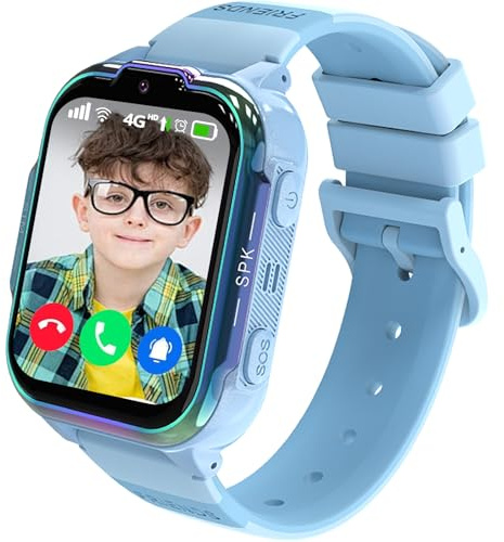 Olivfant Reloj Inteligente Niño 4G con GPS y Llamadas, Smartwatch Niños con Videollamada Función de Chat Familiar, Pantalla Táctil de SOS, Juegos, Modo Aula, para Niñas y Niños de 4-14 Años (Azul)