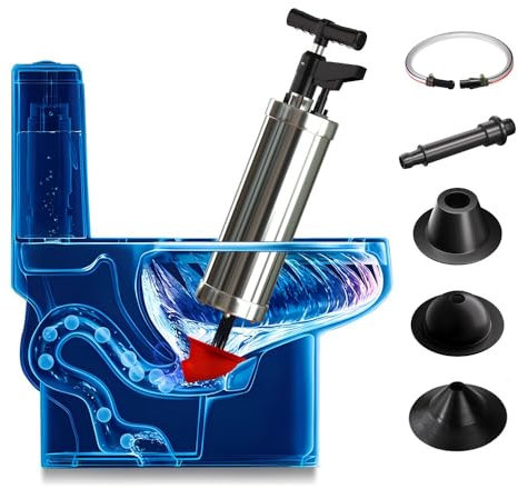 Qcesorib Desatascador Émbolo de Lnodoro de Alta Presión con 4 Ventosas, Desatascador Tuberias Profesional con Manómetro, Desatascador a Presión Desatascador con Tubo de Conexión, Rojo