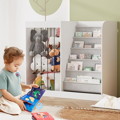 NACHES Kinder Bücherregal Spielzeugregal Kuscheltier Aufbewahrung Kinderregal Spielzeug-Organizer für Kinderzimmer Spielzimmer (Weiß, 90x34x80cm)