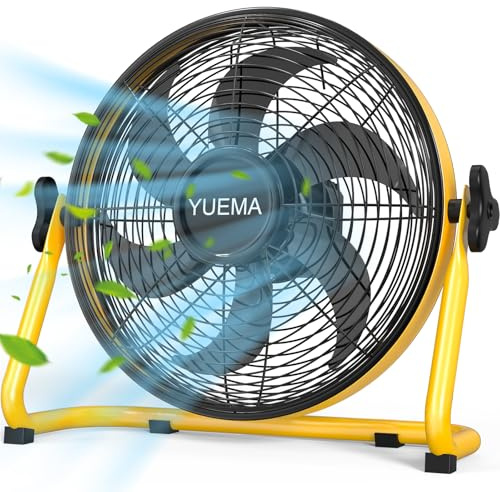 YUEMA Battery Operated Powered 18 Inch Floor Fan High Velocity Rechargeable Fan Cordless 8 Blade Portable Fan for Camping Travel Patio Tent Indoor Outdoor 360 Degree Manual Tilt 12 Speed
