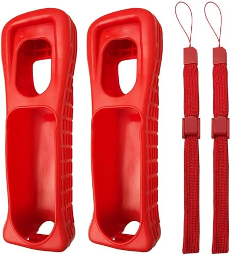 2 x Silicone Skin Case Cover with Hand Wrist Strap for Wii Remote Controller (Red)