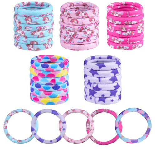 Set di 30 elastici per capelli da bambina, elastici, morbidi, a forma di unicorno | Elastici per trecce in nylon da donna, spessi, ricci e lisci
