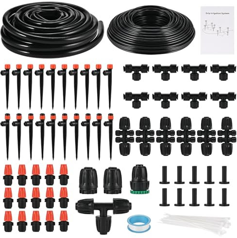 Tigvio 234 FT Sistemi di Irrigazione a Giardino, 60m + 10m Tubo Irrigazione a Goccia, Irrigazione Automatica per Giardino, Terrazza, Serra, Fiori, Piante